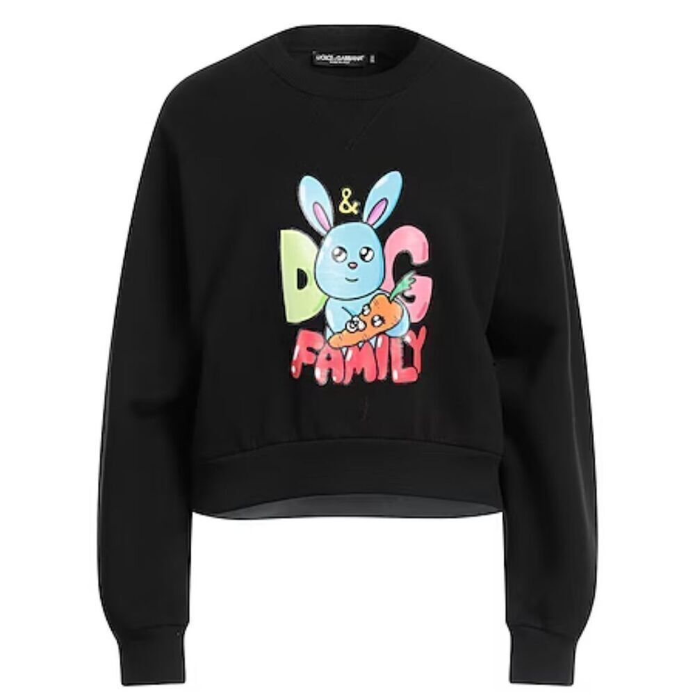 Dolce&Gabbana Family Logo Graphic Cotton Blend Sweatshirt in Black NWOT Size Sma